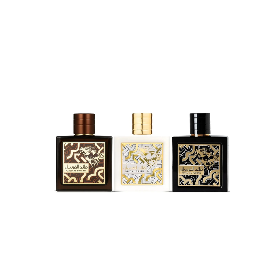 Qaed Al Fursan, Qaed Al Fursan Unlimited & Qaed Al Fursan Untamed Eau De Parfum Sprays 90ML (3.04 OZ) by Lattafa | Three Scents, One Legacy: Bold, Mysterious & Timeless.