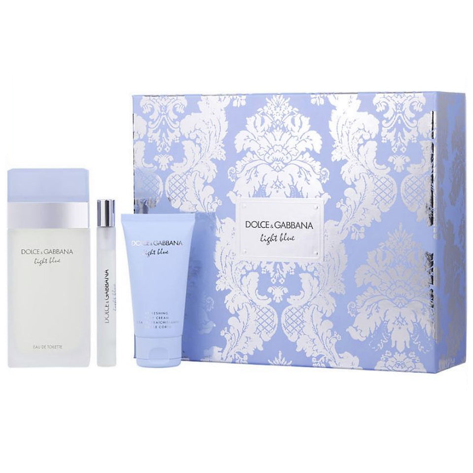 Light Blue by Dolce Gabbana 3pc Gift Set EDT 3.3 oz + Body Cream 1.6 oz + Mini for Women