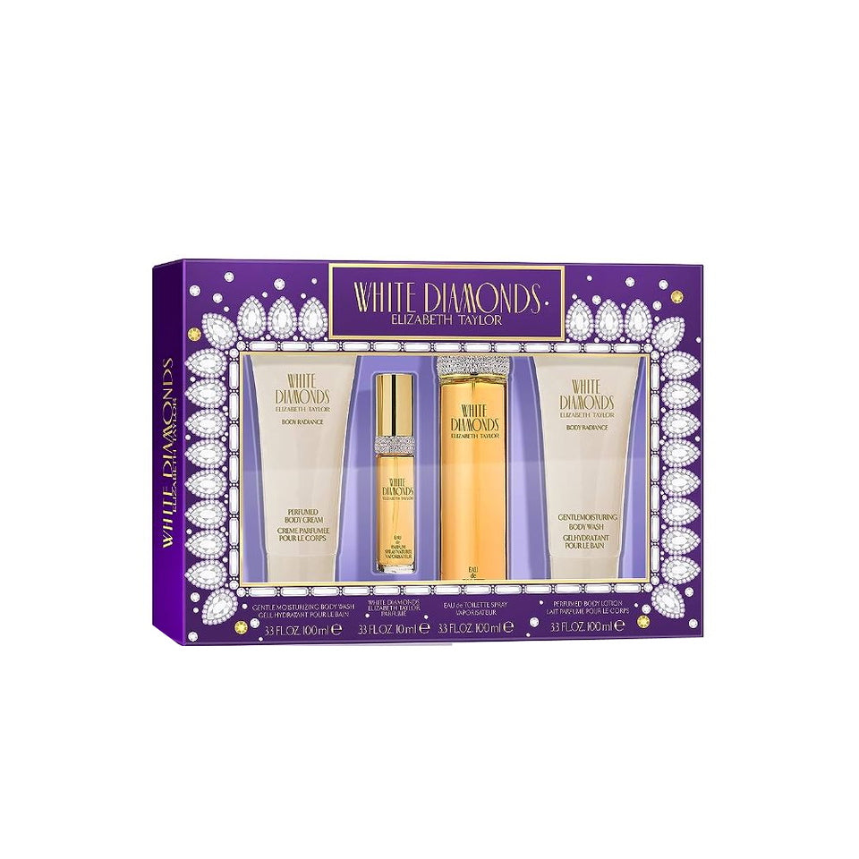 White Diamonds by Elizabeth Taylor, 4 Piece Gift Set for Women with 3.4 oz