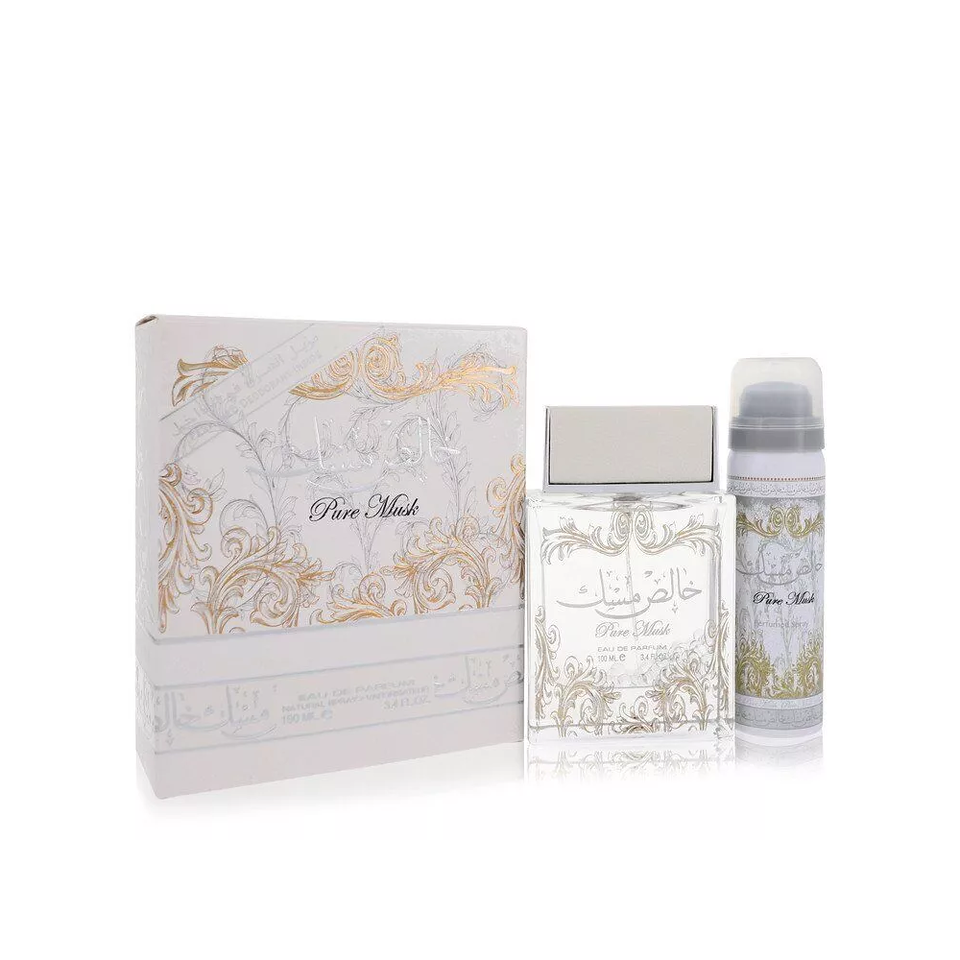 Lattafa Pure Khalis Musk Eau De Parfum 3.4 Oz EDP Spray + 1.7 Oz Deodorant Spray Unisex Fragrance Lattafa