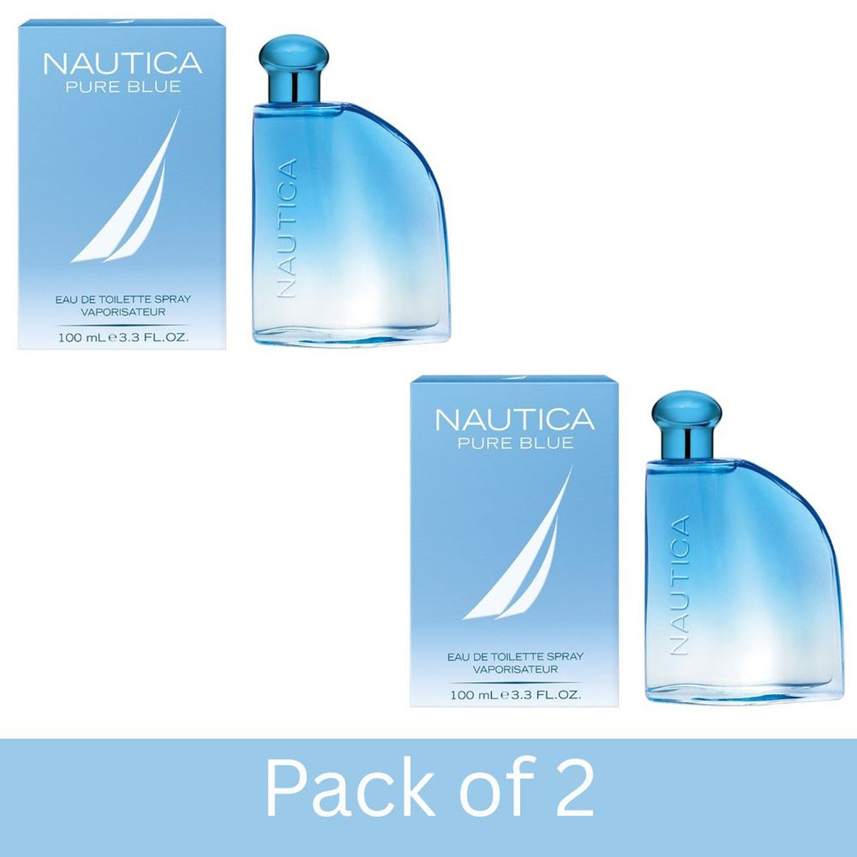 Nautica Pure Blue 3.4 oz / 100 ml EDT Spray for Men (Pack of 2)