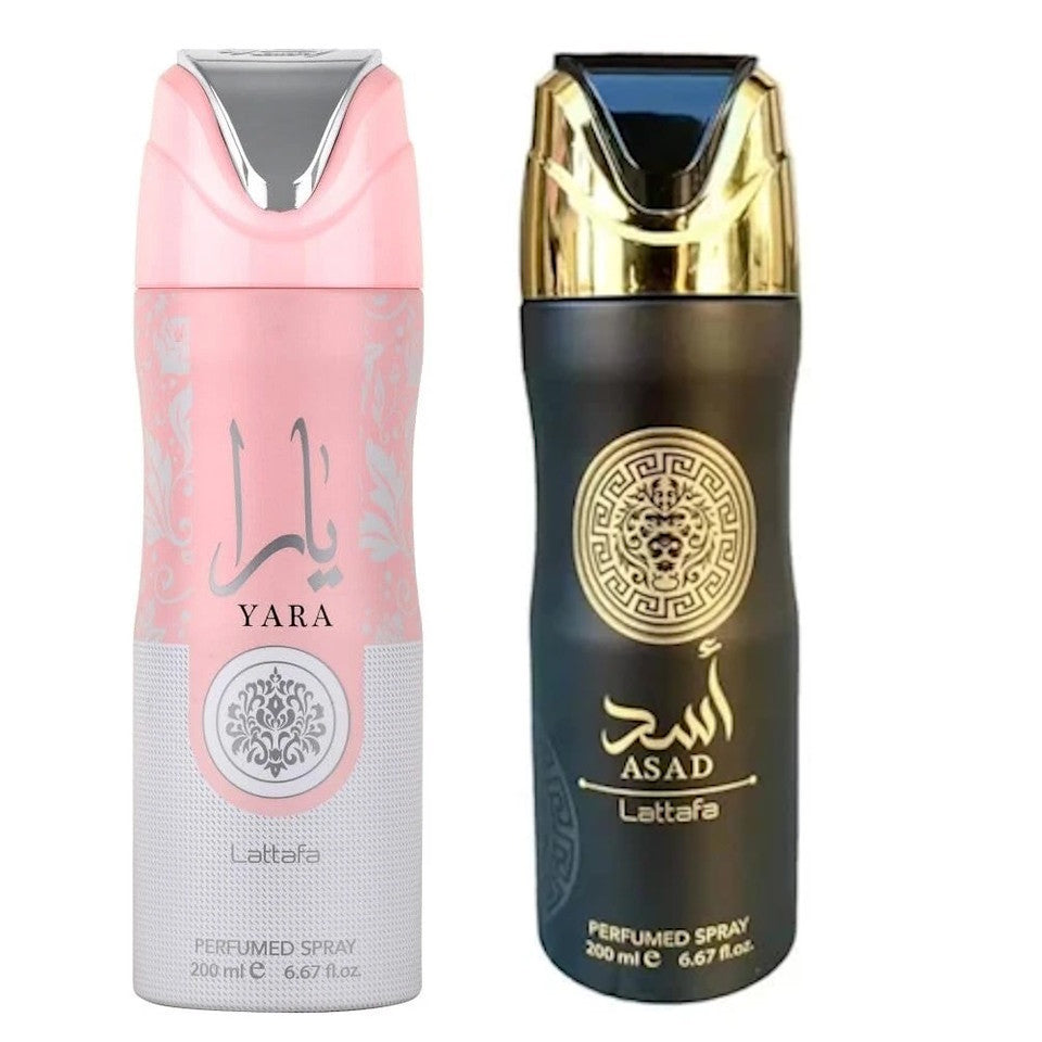 Lattafa ASAD & YARA Perfumed Body Spray 6.67 oz Combo For Women & Men