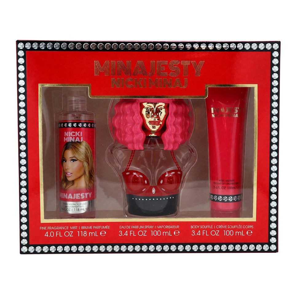 Nick Minaj Minajesty 3pc Gift Set For Women (3.4oz EDP + 4oz BM + 3.4oz BL)