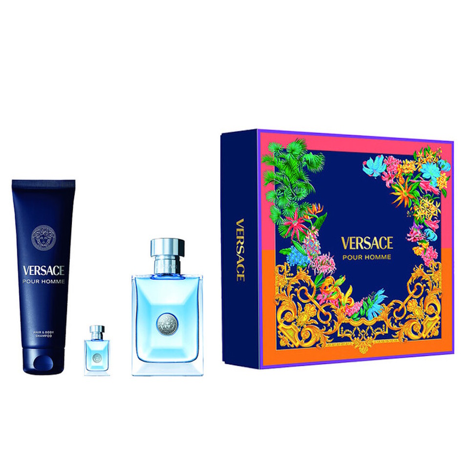 Versace Pour Homme Eau De Toilette 3.4 Oz & Shampoo 3 Pcs Giftset For Men