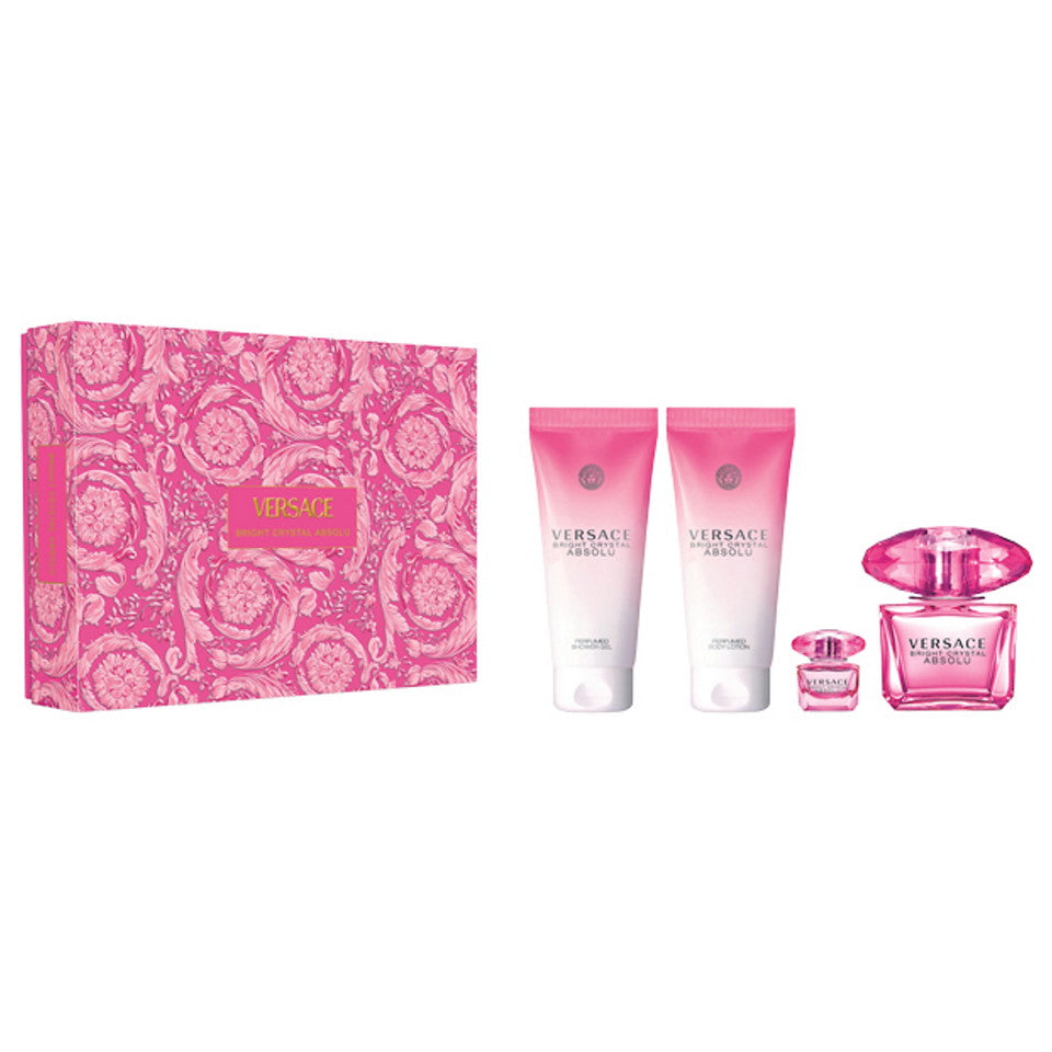 Bright Crystal Absolu by Versace for Women - 4 Pc Gift Set 3oz EDP Spray, 5ml EDP Spray Mini, 3.4oz Shower Gel, 3.4oz Body Lotion