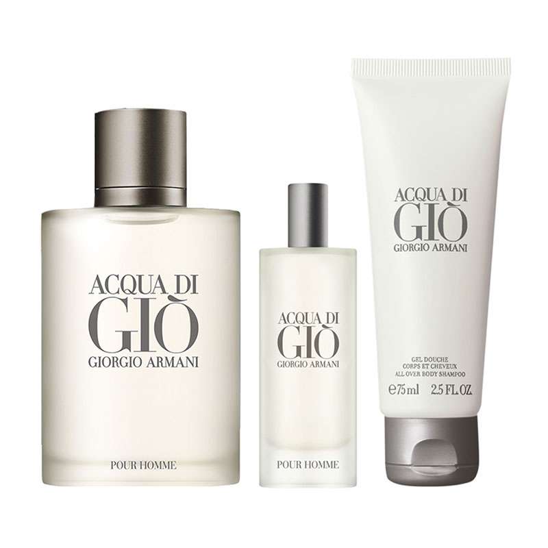 Giorgio Armani Acqua Di Gio Cologne Gift Set for Men, 3 Pieces (3.4 oz EDT + 2.5 oz Shampoo + 0.5 oz EDT)