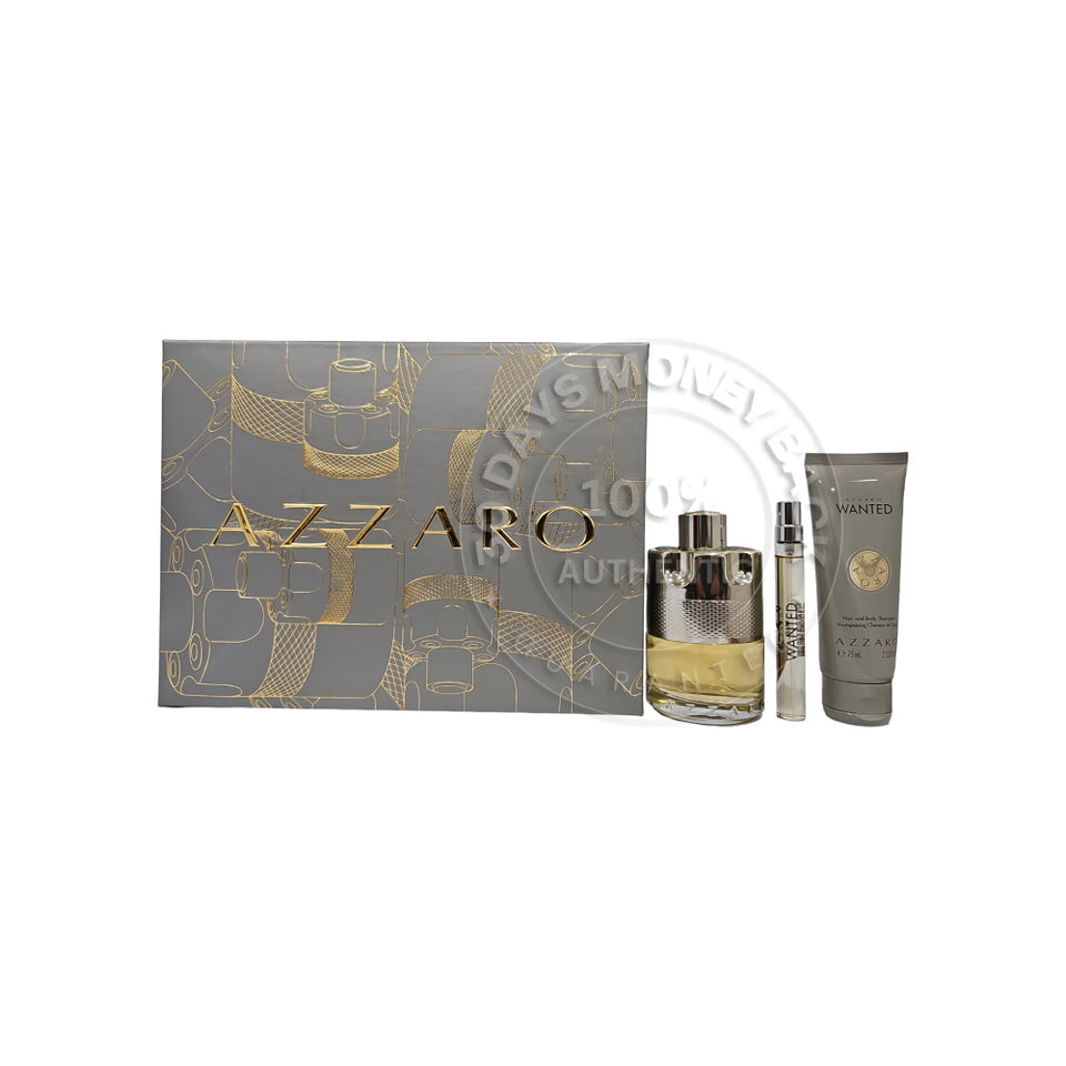 Azzaro Wanted 3 PCS Gift SET Contains :( 3.4oz EDTSPRAY+ 0.34oz EDT Spray + 2.5oz S/G ) for MEN