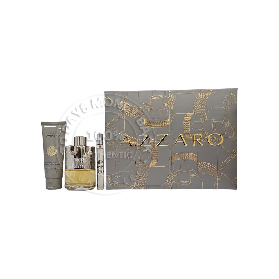 Azzaro Wanted 3 PCS Gift SET Contains :( 3.4oz EDTSPRAY+ 0.34oz EDT Spray + 2.5oz S/G ) for MEN