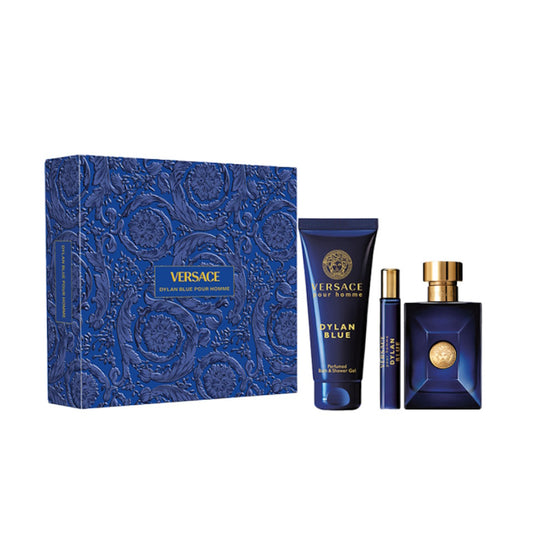 Dylan Blue by Versace for Men - 3 Pc Gift Set 3.4oz EDT Spray, 0.3oz EDT Spray, 5.0oz Bath and Shower Gel