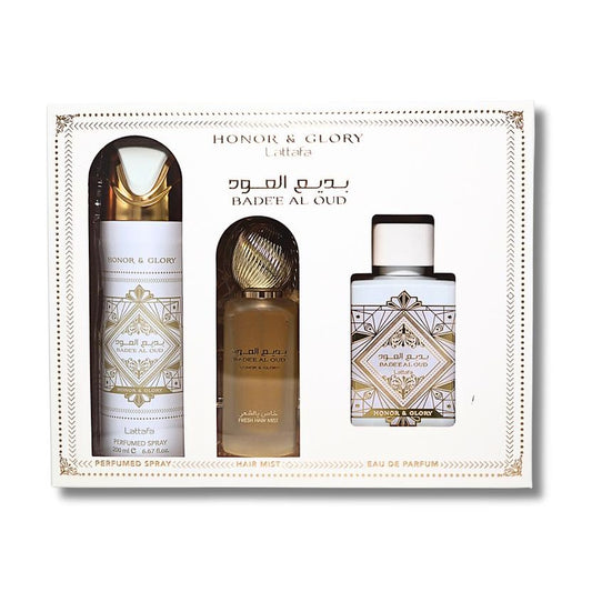 Lattafa Badee Al Oud Honor & Glory 3 Piece Unisex Gift Set