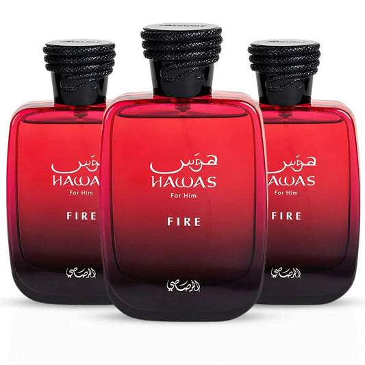 Rasasi Hawas Fire For Him Eau De Parfum 3.3 oz / 100 ml Spray (Pack of 3)