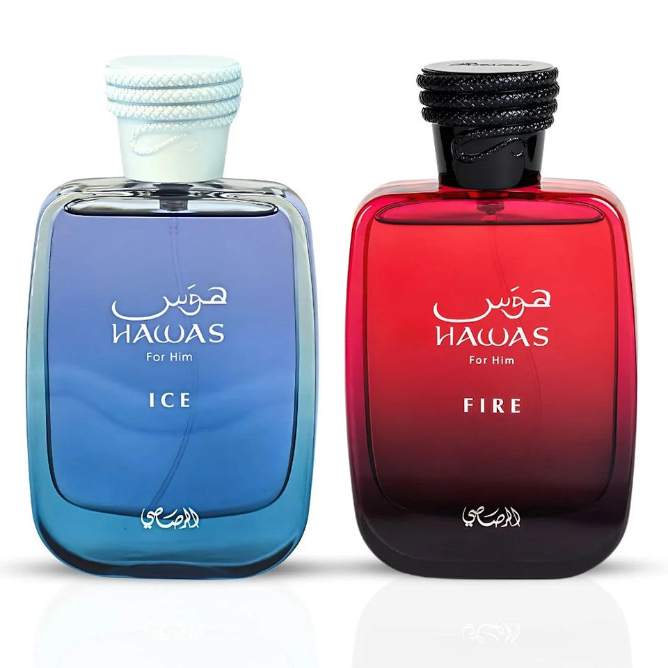 Rasasi Hawas Ice & Hawas Fire 3.38 / 100 ml EDP Men's Spray (Combo)