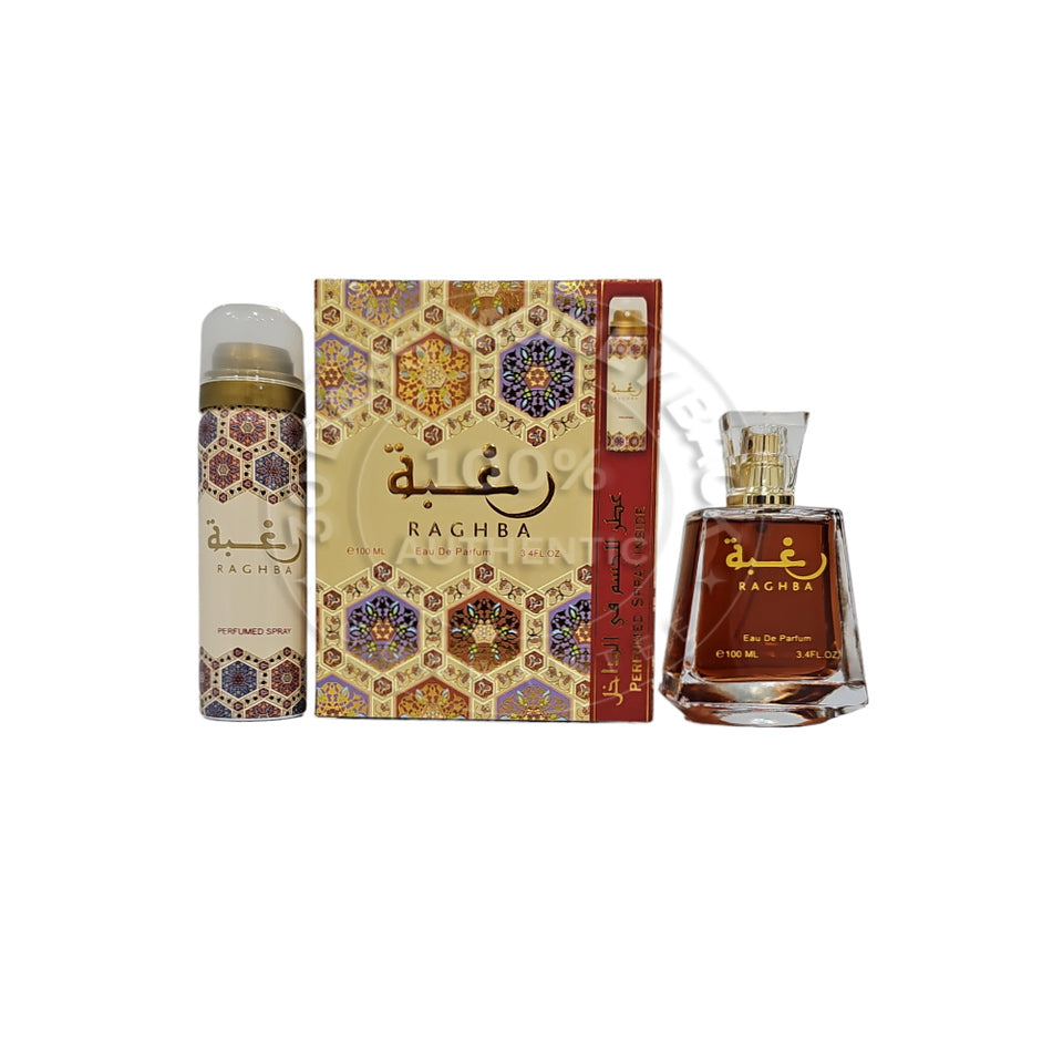 Raghba By Lattafa 3.4 oz / 100 ml EDP Unisex Spray {Includes 1.6 oz Deodorant}