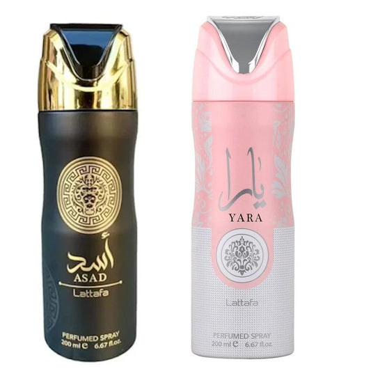 Lattafa  ASAD  &  YARA  Perfumed  Body Spray 6.67 oz Combo  For  Women  &  Men