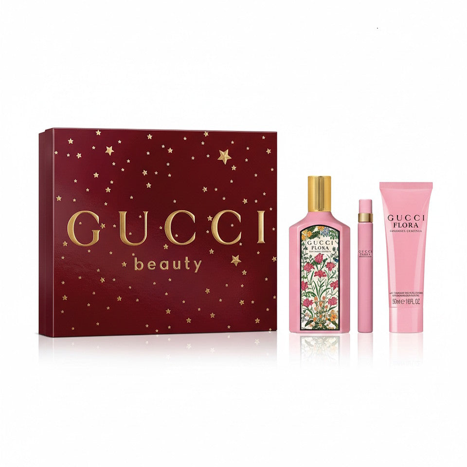 Gucci FLORA GORGEOUS GARDENIA 3PC Women Gift Set 100ml EDP + 10ml + 50ml Lotion