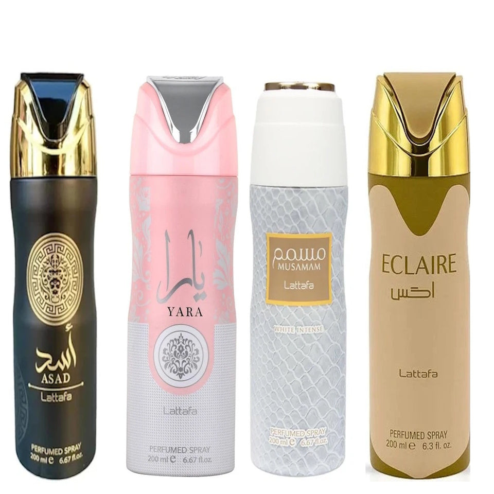 Lattafa ASAD,YARA, ECLAIRE & MUSAMAM WHITE INTENSE Deodorant Unisex Combo 6.67oz