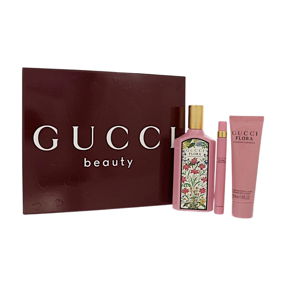 Gucci FLORA GORGEOUS GARDENIA 3PC Women Gift Set 100ml + 10ml EDP + 50ml BL