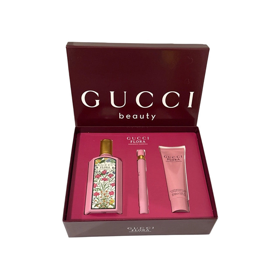 Gucci FLORA GORGEOUS GARDENIA 3PC Women Gift Set 100ml + 10ml EDP + 50ml BL