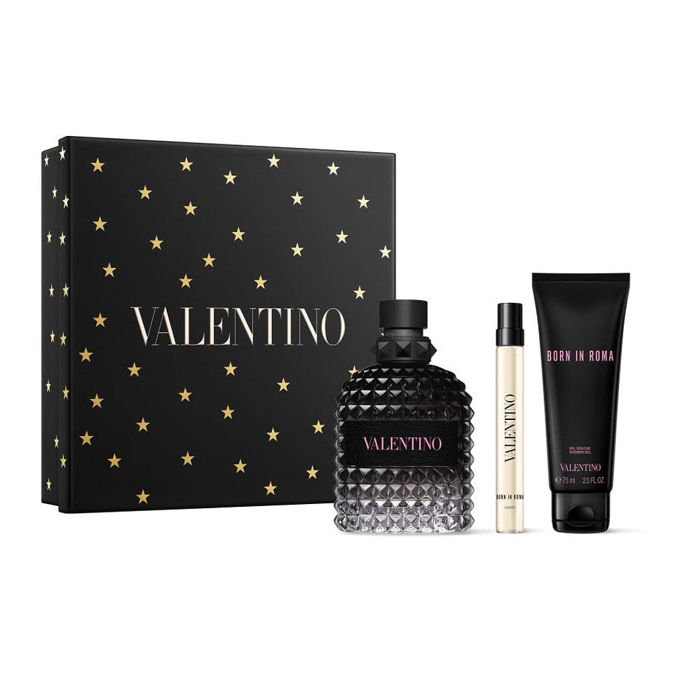 Valentino UOMO Born In Roma EDT 3.4oz , Shower Gel 2.5oz + Mini 0.34oz  Set