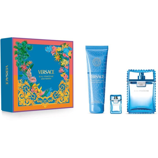 Versace Man Eau Fraiche Gift Set - 3.4 oz EDT + 3.4 oz S/G + 0.33 oz EDT Mini